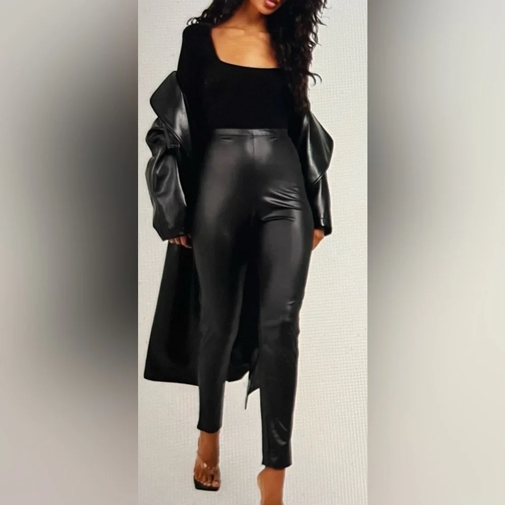 BOOHOO SUPER STRETCH FAUX LEATHER HIGH WAIST TROUSERS Sz 12